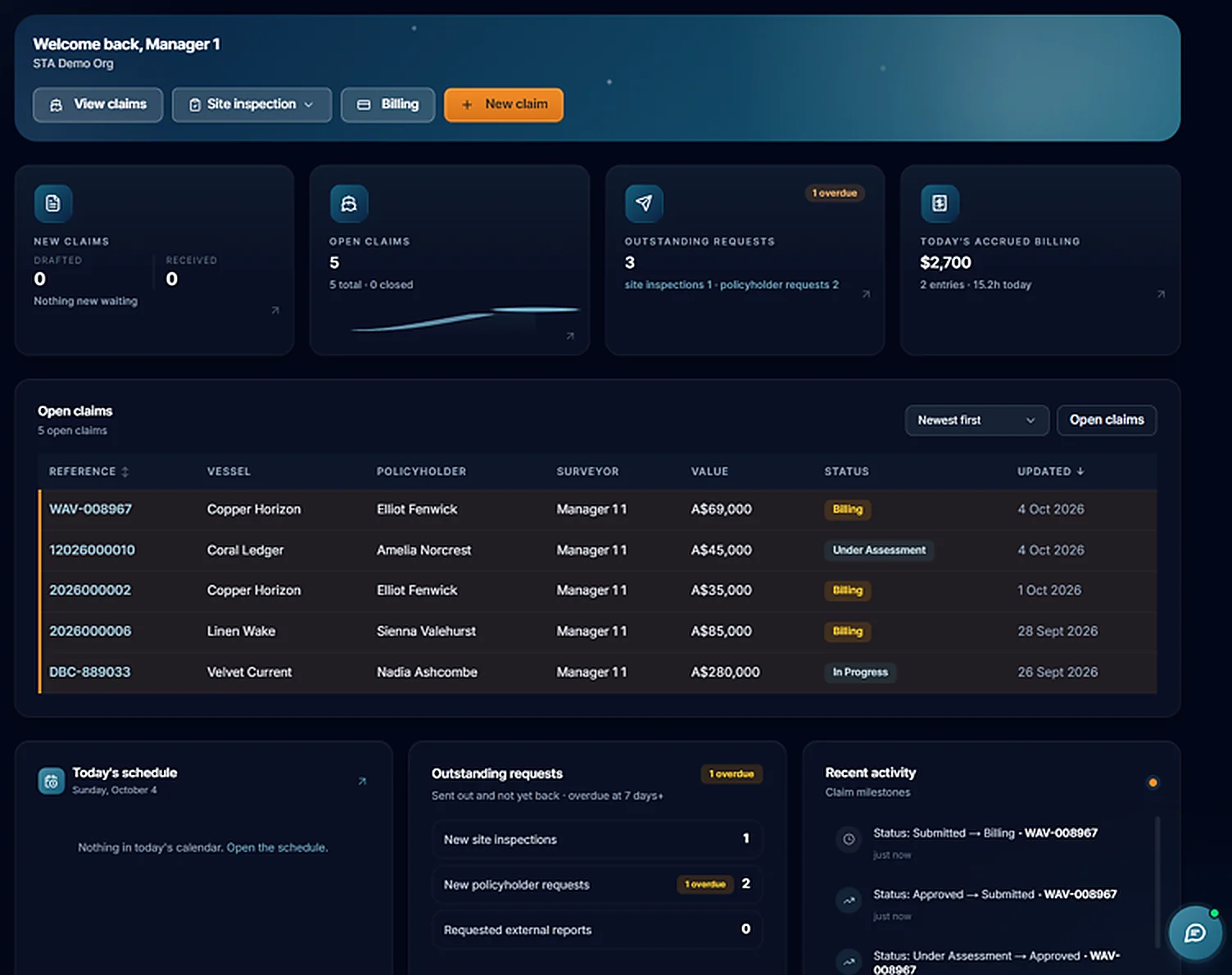 Marine Claims Pro dashboard screenshot